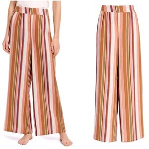 Nordstrom Cotton Wide Leg Pants In Pink Glass Multi Color Stripe M
